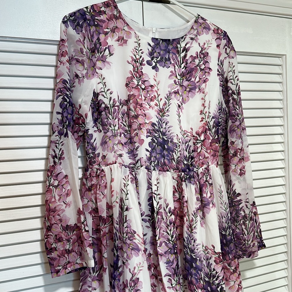 Floral Long Sleeve Maxi Dress - Pink and Purple Chiffon